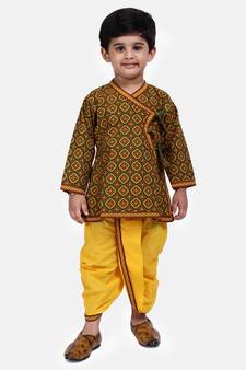 Green Printed cotton Angrakha Kurta Set