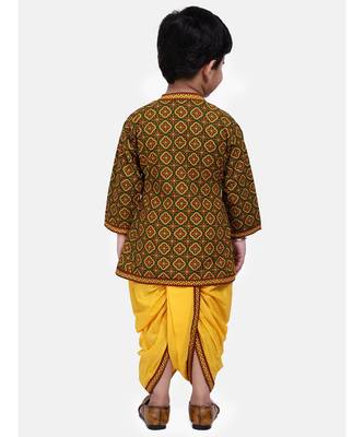Green Printed cotton Angrakha Kurta Set 3