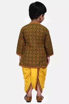 Green Printed cotton Angrakha Kurta Set