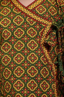 Green Printed cotton Angrakha Kurta Set