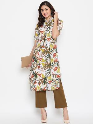 Cream printed crepe kurtas-and-kurtis 3