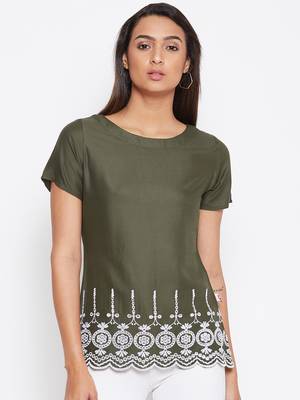 Green embroidered rayon party-tops 1