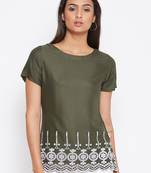 Green embroidered rayon party-tops