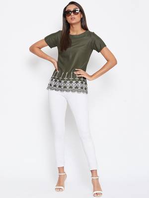 Green embroidered rayon party-tops 3