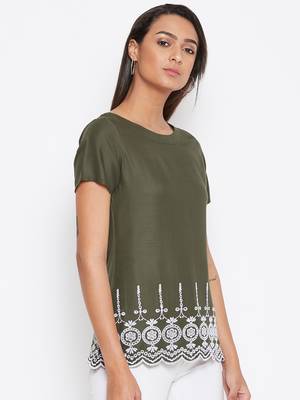 Green embroidered rayon party-tops 5