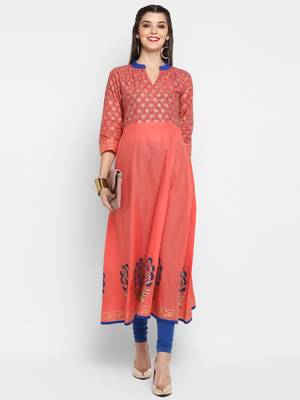 G COLLECTION Peach printed cotton cotton-kurtis 1