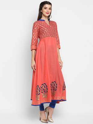 G COLLECTION Peach printed cotton cotton-kurtis 2