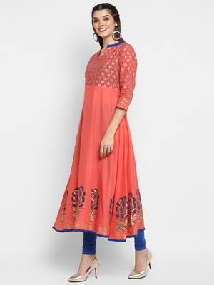 G COLLECTION Peach printed cotton cotton-kurtis 3