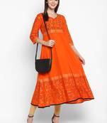G COLLECTION Orange printed cotton cotton-kurtis