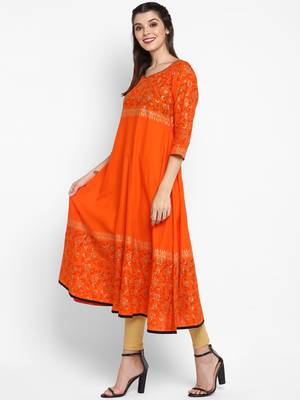 G COLLECTION Orange printed cotton cotton-kurtis 3