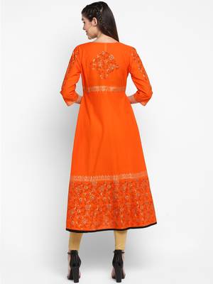 G COLLECTION Orange printed cotton cotton-kurtis 4
