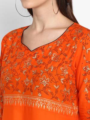 G COLLECTION Orange printed cotton cotton-kurtis 5
