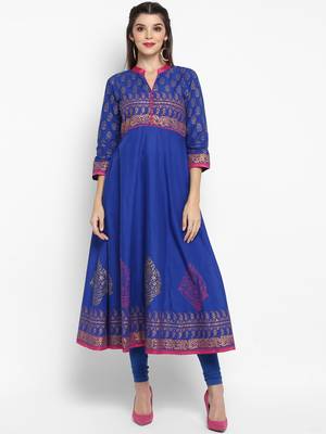 Royal-blue printed cotton cotton-kurtis 1