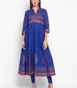 G COLLECTION Royal-blue printed cotton cotton-kurtis