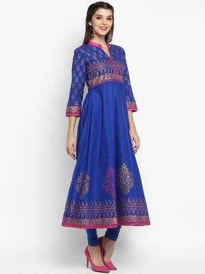 Royal-blue printed cotton cotton-kurtis 2