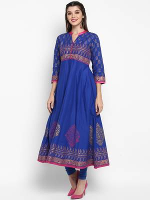 Royal-blue printed cotton cotton-kurtis 3