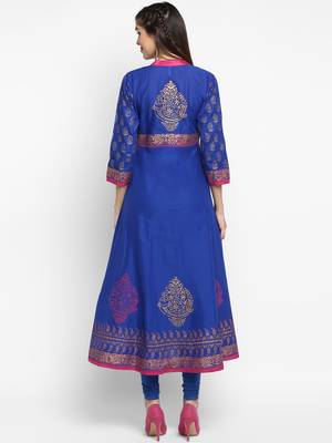 Royal-blue printed cotton cotton-kurtis 4