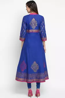 Royal-blue printed cotton cotton-kurtis