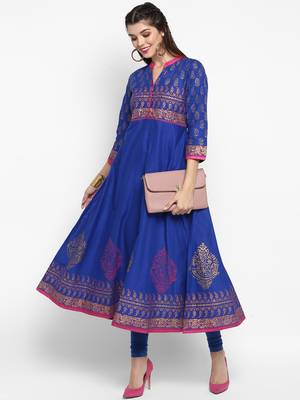 Royal-blue printed cotton cotton-kurtis 5