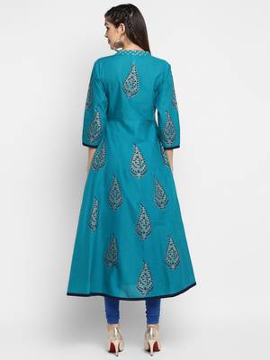 G COLLECTION Teal printed cotton cotton-kurtis 5