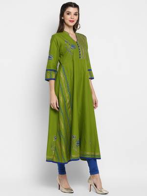  Green printed cotton cotton-kurtis 2