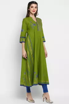  Green printed cotton cotton-kurtis