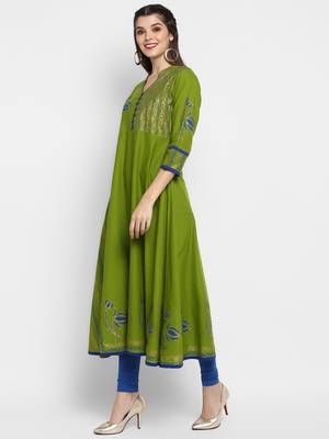  Green printed cotton cotton-kurtis 3