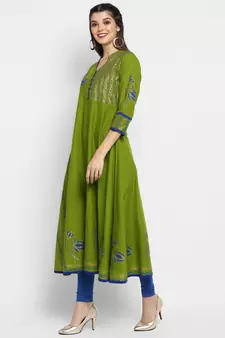  Green printed cotton cotton-kurtis