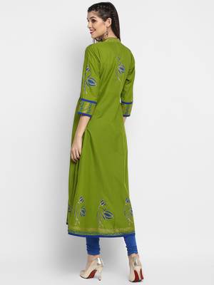  Green printed cotton cotton-kurtis 4