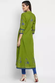  Green printed cotton cotton-kurtis