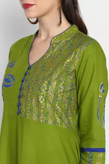  Green printed cotton cotton-kurtis