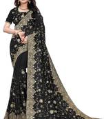 Black embroidered art silk saree with blouse
