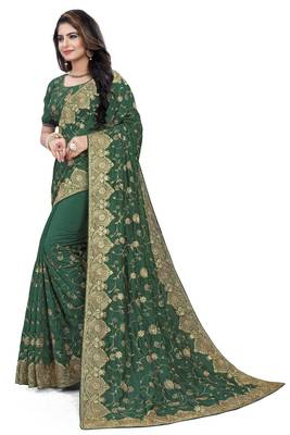 Green Embroidered Art Silk Saree With Blouse 2