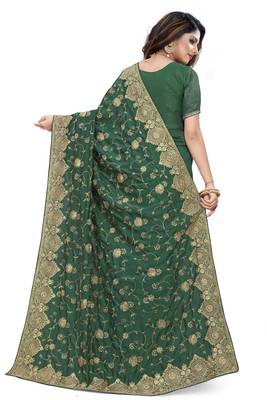 Green Embroidered Art Silk Saree With Blouse 3