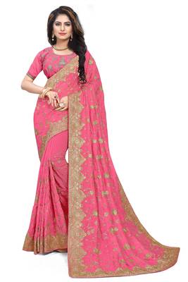 Pink Embroidered Art Silk Saree With Blouse 1