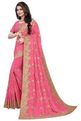 Pink Embroidered Art Silk Saree With Blouse 2