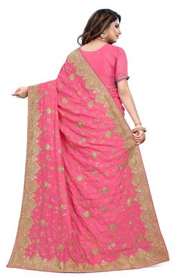 Pink Embroidered Art Silk Saree With Blouse 3