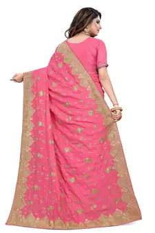Pink Embroidered Art Silk Saree With Blouse