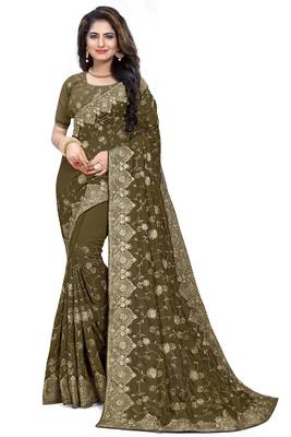 Mehendi Embroidered Art Silk Saree With Blouse 1
