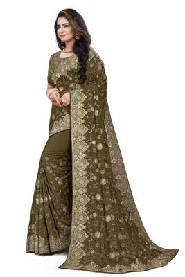 Mehendi Embroidered Art Silk Saree With Blouse 2