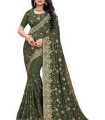 Green Embroidered Art Silk Saree With Blouse