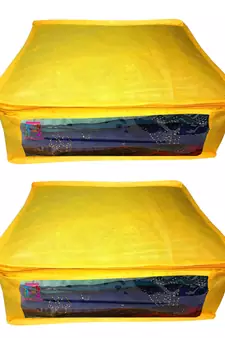 Atorakushon  Non woven Fabric Saree Cover  Garments Storage Bag Wardrobe Organiser Pack of 2(Yellow)