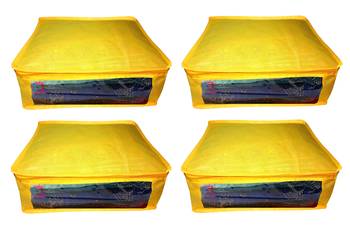 Atorakushon   Non wovenFabric Saree Cover Blouse Cover Garments Storage Bag Wardrobe Organiser Pack of 4 (Yellow) 1
