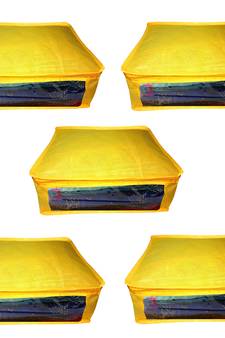 Atorakushon   Non woven Fabric Saree Cover Blouse Cover Garments Storage Bag Wardrobe Organiser Pack of 5(Yellow)