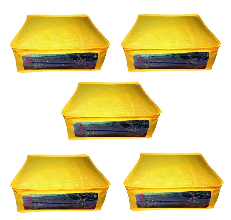 Atorakushon   Non woven Fabric Saree Cover Blouse Cover Garments Storage Bag Wardrobe Organiser Pack of 5(Yellow)