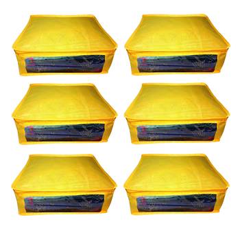 Atorakushon   Non woven Fabric Saree Cover Blouse Cover Garments Storage Bag Wardrobe Organiser Pack of 6 (Yellow) 1