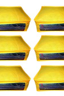 Atorakushon   Non woven Fabric Saree Cover Blouse Cover Garments Storage Bag Wardrobe Organiser Pack of 6 (Yellow)