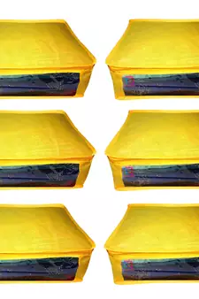 Atorakushon   Non woven Fabric Saree Cover Blouse Cover Garments Storage Bag Wardrobe Organiser Pack of 6 (Yellow)
