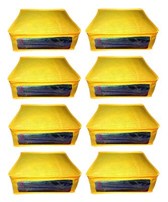 Atorakushon   Non woven Fabric Saree Cover Blouse Cover Garments Storage Bag Wardrobe Organiser Pack of 8 (Yellow) 1