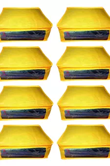 Atorakushon   Non woven Fabric Saree Cover Blouse Cover Garments Storage Bag Wardrobe Organiser Pack of 8 (Yellow)